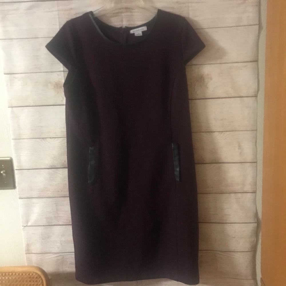 Liz Claiborne Sheath Dress Faux Leather Trim M